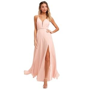 Lulus She's Gorgeous Pleated Deep‎ V Chiffon Dress Pink Size 6